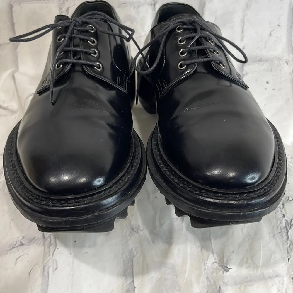 Lanvin Leather Derby Shoes Lace-Up High Gloss Black Gumbie Chunky Ribbed Sole